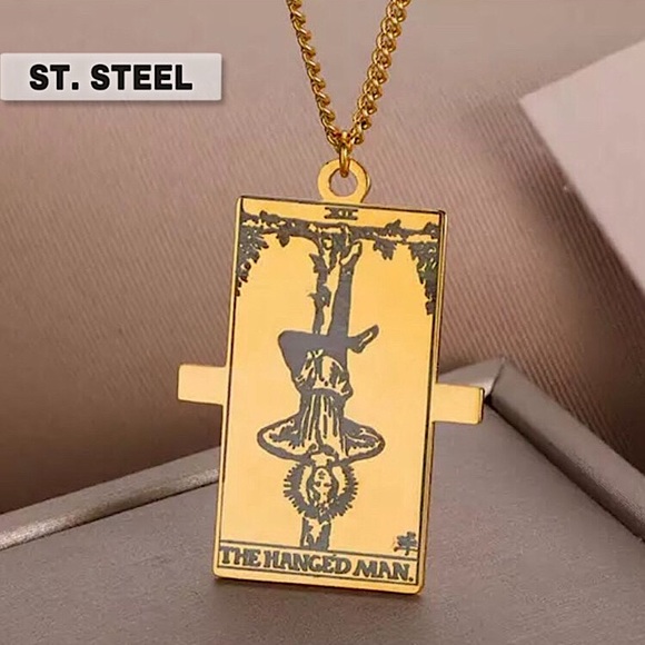 🔵𝟲𝟱%𝗢𝗙𝗙 𝗯𝘂𝗻𝗱𝗹𝗲𝘀 𝟯+🔵 NEW Hanged Man Tarot Stainless Steel Necklace - Picture 1 of 10